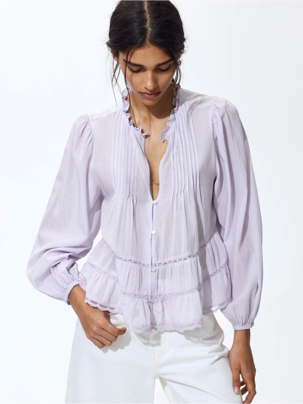 H&M Light Lavender Ruffle Peplum Blouse